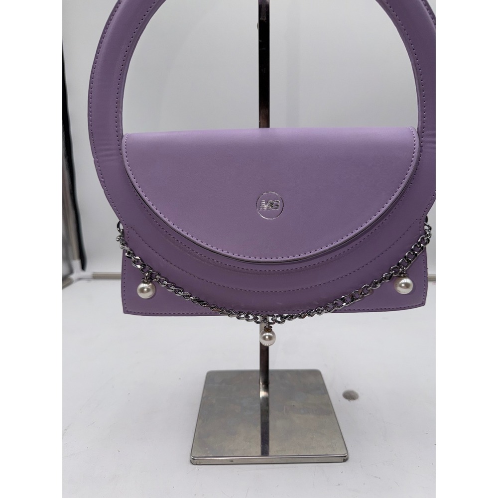 MG Purple Circular Handle Handbag with Pearl Chain Detail Lilac Evening Bag - Picture 2 of 11